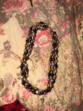Multi-Strand Pearl Necklace in Black, Gold & Gray - Women Jewelry